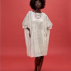 Zara Women’s silver Sequin Knit Ecru Dress - Size Small/Medium NWT